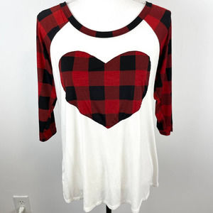 Hemish USA Heart Raglan T Shirt In Buffalo Plaid Size Small NWT
